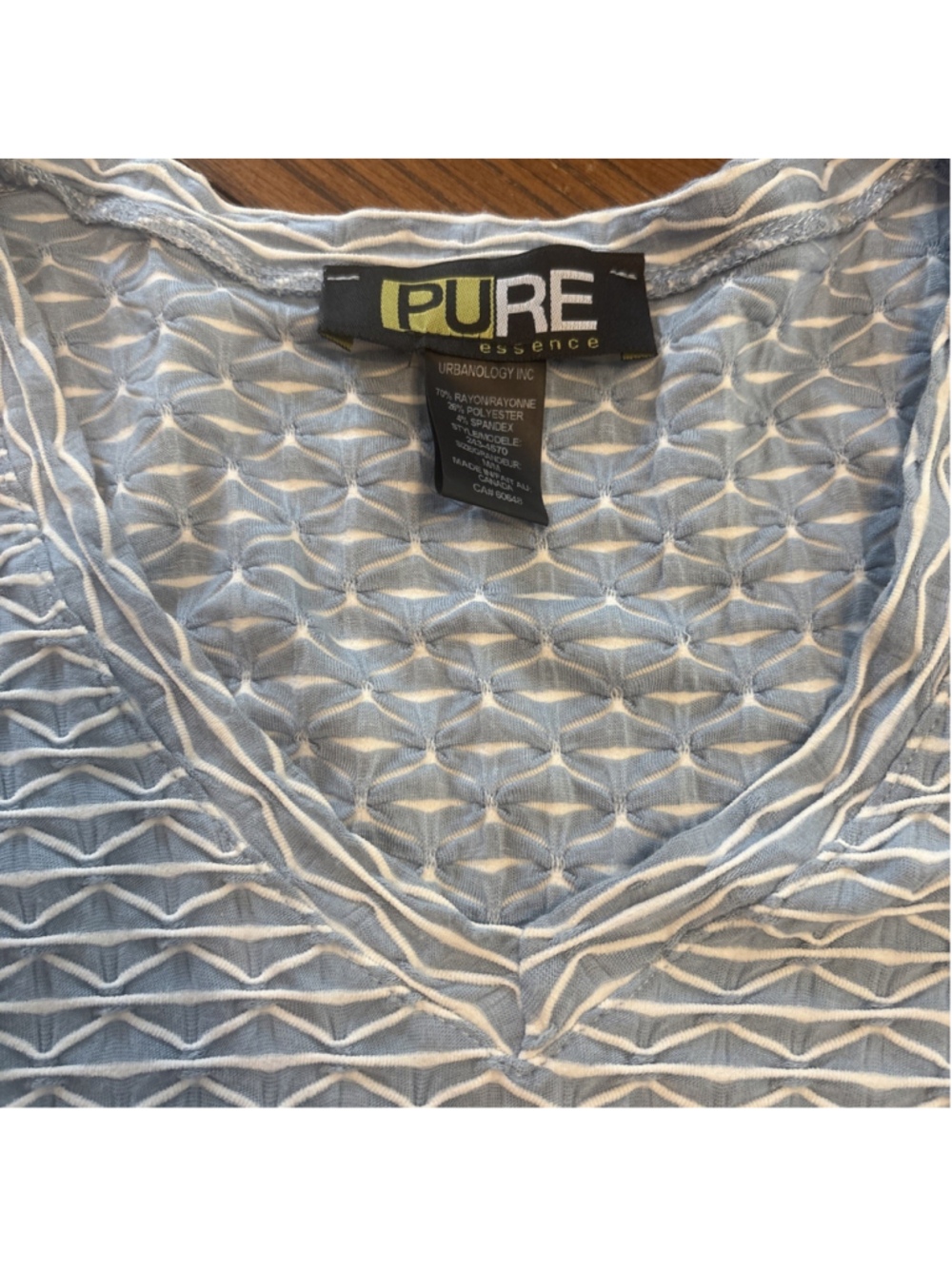 Pure Essence Shirt Women M Blue textured Striped Cotton Blend Knit 3/4 sleeve